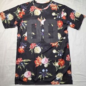ON THE BYAS MENS FOOTBALL JERSEY # 00 BLACK FLORAL SHIRT SIZE S